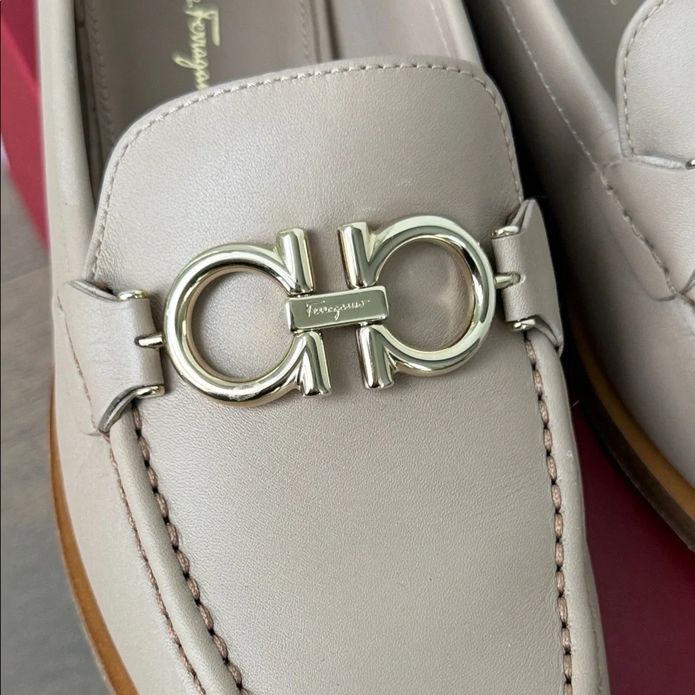 Salvatore Ferragamo Tan Loafers with Gold Accents - Picture 5 of 8